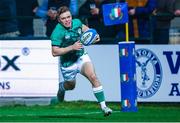 24 February 2023; Fintan Gunne of Ireland on his way to scoring his side's second try during the U20 Six Nations Rugby Championship match between Italy and Ireland at Stadio Comunale di Monigo in Parma, Italy. Photo by Roberto Bregani/Sportsfile