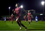 24 February 2023; Rob Slevin of Galway United celebrates after scoring his side's first goal during the SSE Airtricity Men's First Division match between Galway United and Treaty United at Eamonn Deacy Park in Galway. Photo by John Sheridan/Sportsfile
