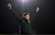 24 February 2023; Bohemians manager Declan Devine celebrates his side's first goal during the SSE Airtricity Men's Premier Division match between Bohemians and Dundalk at Dalymount Park in Dublin. Photo by Stephen McCarthy/Sportsfile