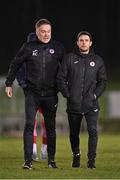 24 February 2023; Sligo Rovers manager John Russell, right, and assistant manager Ryan Casey during the SSE Airtricity Men's Premier Division match between UCD and Sligo Rovers at UCD Bowl in Dublin. Photo by Stephen Marken/Sportsfile