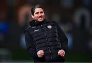 24 February 2023; Derry City head coach Ruaidhrí Higgins celebrates after the SSE Airtricity Men's Premier Division match between Derry City and Cork City at The Ryan McBride Brandywell Stadium in Derry. Photo by Ben McShane/Sportsfile