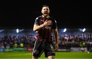 24 February 2023; Jordan Flores of Bohemians celebrates after the SSE Airtricity Men's Premier Division match between Bohemians and Dundalk at Dalymount Park in Dublin. Photo by Stephen McCarthy/Sportsfile