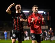 24 February 2023; Adam McDonnell, left, and Dylan Connolly of Bohemians celebrate after the SSE Airtricity Men's Premier Division match between Bohemians and Dundalk at Dalymount Park in Dublin. Photo by Stephen McCarthy/Sportsfile