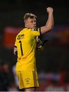 24 February 2023; Bohemians goalkeeper James Talbot celebrates after the SSE Airtricity Men's Premier Division match between Bohemians and Dundalk at Dalymount Park in Dublin. Photo by Stephen McCarthy/Sportsfile