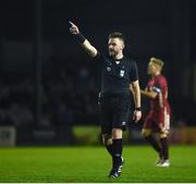 24 February 2023; Referee Mark Moynihan during the SSE Airtricity Men's First Division match between Galway United and Treaty United at Eamonn Deacy Park in Galway. Photo by John Sheridan/Sportsfile