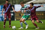 24 February 2023; Dan Cleary of Shamrock Rovers in action against Darragh Markey of Drogheda United during the SSE Airtricity Men's Premier Division match between Drogheda United and Shamrock Rovers at Weaver's Park in Drogheda, Louth. Photo by Michael P Ryan/Sportsfile