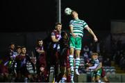 24 February 2023; Dan Cleary of Shamrock Rovers in action against Gary Deegan of Drogheda United during the SSE Airtricity Men's Premier Division match between Drogheda United and Shamrock Rovers at Weaver's Park in Drogheda, Louth. Photo by Michael P Ryan/Sportsfile