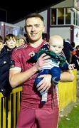 24 February 2023; Killian Brouder of Galway United with his nephew Mason, aged 5 months, after the SSE Airtricity Men's First Division match between Galway United and Treaty United at Eamonn Deacy Park in Galway. Photo by John Sheridan/Sportsfile