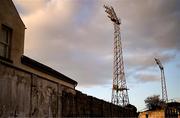24 February 2023; A general view of the Dalymount Park floodlights before the SSE Airtricity Men's Premier Division match between Bohemians and Dundalk at Dalymount Park in Dublin. Photo by Stephen McCarthy/Sportsfile