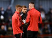 24 February 2023; Bohemians goalkeeping coach Ronan McCarthy with goalkeepers James Talbot, left, and Luke Dennison, right, before the SSE Airtricity Men's Premier Division match between Bohemians and Dundalk at Dalymount Park in Dublin. Photo by Stephen McCarthy/Sportsfile