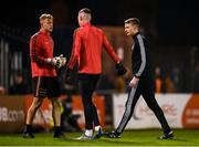 24 February 2023; Bohemians goalkeeping coach Ronan McCarthy with goalkeepers James Talbot, left, and Luke Dennison, centre, before the SSE Airtricity Men's Premier Division match between Bohemians and Dundalk at Dalymount Park in Dublin. Photo by Stephen McCarthy/Sportsfile
