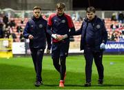 24 February 2023; St Patrick's Athletic goalkeeper Danny Rogers leaves the pitch with an injury before the SSE Airtricity Men's Premier Division match between St Patrick's Athletic and Shelbourne at Richmond Park in Dublin. Photo by Tyler Miller/Sportsfile