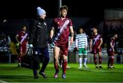 24 February 2023; Ben Curtis of Drogheda United leaves the field after picking up an injury during the SSE Airtricity Men's Premier Division match between Drogheda United and Shamrock Rovers at Weaver's Park in Drogheda, Louth. Photo by Michael P Ryan/Sportsfile