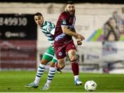 24 February 2023; Gary Deegan of Drogheda United in action against Graham Burke of Shamrock Rovers during the SSE Airtricity Men's Premier Division match between Drogheda United and Shamrock Rovers at Weaver's Park in Drogheda, Louth. Photo by Michael P Ryan/Sportsfile