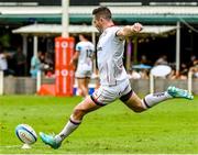 25 February 2023; John Cooney of Ulster kicks a conversion during the United Rugby Championship match between Cell C Sharks and Ulster at HollywoodBets Kings Park in Durban, South Africa. Photo by Darren Stewart/Sportsfile