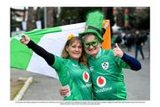 25 February 2023; Ireland supporters Anita White, from Shercock, Cavan, and Jim Rutledge, from Ballybay, Monaghan, before the Guinness Six Nations Rugby Championship match between Italy and Ireland at the Stadio Olimpico in Rome, Italy. Photo by Ramsey Cardy/Sportsfile