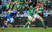25 February 2023; James Ryan of Ireland, right, on his way to scoring his side's first try while teammate James Lowe celebrates during the Guinness Six Nations Rugby Championship match between Italy and Ireland at the Stadio Olimpico in Rome, Italy. Photo by Ramsey Cardy/Sportsfile