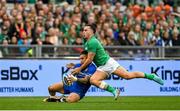 25 February 2023; Pierre Bruno of Italy is tackled by James Lowe of Ireland during the Guinness Six Nations Rugby Championship match between Italy and Ireland at the Stadio Olimpico in Rome, Italy. Photo by Seb Daly/Sportsfile