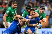25 February 2023; Pierre Bruno of Italy is tackled by Caelan Doris of Ireland during the Guinness Six Nations Rugby Championship match between Italy and Ireland at the Stadio Olimpico in Rome, Italy. Photo by Ramsey Cardy/Sportsfile