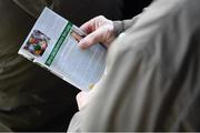 25 February 2023; A Kerry supporter reads a piece on former Kerry player and Armagh selector Kieran Donaghy before the Allianz Football League Division 1 match between Kerry and Armagh at Austin Stack Park in Tralee, Kerry. Photo by Eóin Noonan/Sportsfile
