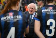 25 February 2023; President of Ireland Michael D Higgins meets Athlone Town players before the FAI Women's President's Cup match between Athlone Town and Shelbourne at Athlone Town Stadium in Athlone, Westmeath. Photo by Stephen McCarthy/Sportsfile