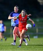 25 February 2023; Danielle Caldwell of Mayo in action against Sinéad Wylde of Dublin during the 2023 Lidl Ladies National Football League Division 1 Round 5 match between Dublin and Mayo at DCU St Clare's in Dublin. Photo by Ray McManus/Sportsfile