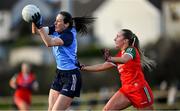 25 February 2023; Hannah Tyrrell of Dublin in action against Ciara Needham of Mayo during the 2023 Lidl Ladies National Football League Division 1 Round 5 match between Dublin and Mayo at DCU St Clare's in Dublin. Photo by Ray McManus/Sportsfile