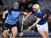25 February 2023; Séamus Kennedy of Tipperary in action against Conor Burke of Dublin during the Allianz Hurling League Division 1 Group B match between Dublin and Tipperary at Croke Park in Dublin. Photo by Piaras Ó Mídheach/Sportsfile