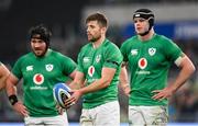 25 February 2023; Ross Byrne of Ireland, centre, with Tom O'Toole, left, and James Ryan during the Guinness Six Nations Rugby Championship match between Italy and Ireland at the Stadio Olimpico in Rome, Italy. Photo by Seb Daly/Sportsfile