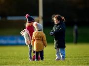 25 February 2023; Children chat at half time of the 2023 Lidl Ladies National Football League Division 1 Round 5 match between Dublin and Mayo at DCU St Clare's in Dublin. Photo by Ray McManus/Sportsfile