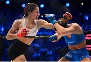 25 February 2023; Jena Bishop, right, in action against Elina Kallionidou during their Women's Flyweight bout at Bellator 291 in the 3 Arena, Dublin. Photo by David Fitzgerald/Sportsfile