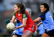 25 February 2023; Sinead Walsh of Mayo in action against Dannielle Lawless, right, and Leah Caffrey of Dublin during the 2023 Lidl Ladies National Football League Division 1 Round 5 match between Dublin and Mayo at DCU St Clare's in Dublin. Photo by Ray McManus/Sportsfile