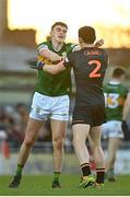 25 February 2023; Sean O’Shea of Kerry tussles with Paddy Burns of Armagh during the Allianz Football League Division 1 match between Kerry and Armagh at Austin Stack Park in Tralee, Kerry. Photo by Eóin Noonan/Sportsfile