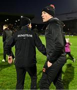 25 February 2023; Kerry manager Jack O'Connor with Armagh selector Kieran Donaghy after the Allianz Football League Division 1 match between Kerry and Armagh at Austin Stack Park in Tralee, Kerry. Photo by Eóin Noonan/Sportsfile