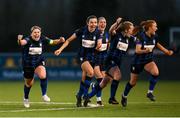 25 February 2023; Athlone Town players celebrates their penalty shootout victory in the FAI Women's President's Cup match between Athlone Town and Shelbourne at Athlone Town Stadium in Athlone, Westmeath. Photo by Stephen McCarthy/Sportsfile