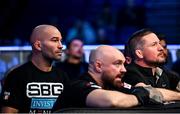25 February 2023; Former UFC fighter Artem Lobov, left, and SBG coach John Kavanagh at Bellator 291 in the 3 Arena, Dublin. Photo by David Fitzgerald/Sportsfile