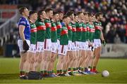 25 February 2023; Mayo players stand for Amhrán na bhFiann before the Allianz Football League Division 1 match between Mayo and Tyrone at Hastings Insurance MacHale Park in Castlebar, Mayo. Photo by Ben McShane/Sportsfile