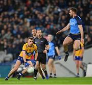 25 February 2023; Emmet McMahon of Clare in action against Seán MacMahon of Dublin during the Allianz Football League Division Two match between Dublin and Clare at Croke Park in Dublin. Photo by Stephen Marken/Sportsfile