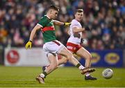 25 February 2023; James Carr of Mayo scores his side's second goal during the Allianz Football League Division 1 match between Mayo and Tyrone at Hastings Insurance MacHale Park in Castlebar, Mayo. Photo by Ben McShane/Sportsfile