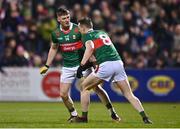 25 February 2023; James Carr of Mayo, left, celebrates with teammate Matthew Ruane after scoring their side's second goal during the Allianz Football League Division 1 match between Mayo and Tyrone at Hastings Insurance MacHale Park in Castlebar, Mayo. Photo by Ben McShane/Sportsfile