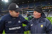 25 February 2023; Dublin manager Dessie Farrell and Clare manager Colm Collins after the Allianz Football League Division 2 match between Dublin and Clare at Croke Park in Dublin. Photo by Piaras Ó Mídheach/Sportsfile
