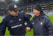25 February 2023; Dublin manager Dessie Farrell and Clare manager Colm Collins after the Allianz Football League Division 2 match between Dublin and Clare at Croke Park in Dublin. Photo by Piaras Ó Mídheach/Sportsfile
