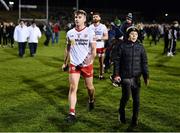 25 February 2023; Cormac Quinn of Tyrone makes his way off the pitch after his side's defeat in the Allianz Football League Division 1 match between Mayo and Tyrone at Hastings Insurance MacHale Park in Castlebar, Mayo. Photo by Ben McShane/Sportsfile