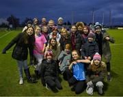 25 February 2023; Dublin supporters and members of the Raheny GAA Club with Carla Rowe after the 2023 Lidl Ladies National Football League Division 1 Round 5 match between Dublin and Mayo at DCU St Clare's in Dublin. Photo by Ray McManus/Sportsfile