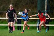 25 February 2023; Referee Jonathan Murphy keeps a close eye as Kate Sullivan of Dublin is tackled by Rachel Kearns of Mayo during the 2023 Lidl Ladies National Football League Division 1 Round 5 match between Dublin and Mayo at DCU St Clare's in Dublin. Photo by Ray McManus/Sportsfile