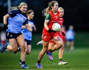 25 February 2023; Sarah Mulvihill of Mayo with Dublin's Ellen Gribben in persuit during the 2023 Lidl Ladies National Football League Division 1 Round 5 match between Dublin and Mayo at DCU St Clare's in Dublin. Photo by Ray McManus/Sportsfile