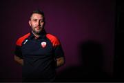 26 January 2023; Manager Alban Hysa poses for a portrait during a Treaty United squad portrait session at the University of Limerick in Limerick. Photo by Stephen McCarthy/Sportsfile