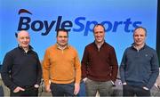 1 March 2023; In attendance at the BoyleSports’ Cheltenham Preview night in aid of SVP at the Bardic Theatre in Tyrone, from left, David Casey, Peter Fahey, Robbie Power and Denis O'Regan. To make a donation visit www.svp.ie/fundraiser/cheltenham-preview-night-2023. Hosted by the Racing Post’s David Jennings, other panellists on the night included David Casey, Peter Fahey, Denis O'Regan, Nicky Henderson, Tony Keenan and Jonny Dineen. Photo by Brendan Moran/Sportsfile
