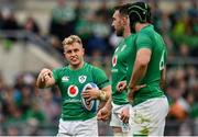 25 February 2023; Craig Casey of Ireland, left, in conversation with teammates Jack Conan, centre, and Caelan Doris, right, during the Guinness Six Nations Rugby Championship match between Italy and Ireland at the Stadio Olimpico in Rome, Italy. Photo by Seb Daly/Sportsfile