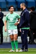 25 February 2023; Ireland head coach Andy Farrell, right, in conversation with Joey Carbery of Ireland before the Guinness Six Nations Rugby Championship match between Italy and Ireland at the Stadio Olimpico in Rome, Italy. Photo by Ramsey Cardy/Sportsfile
